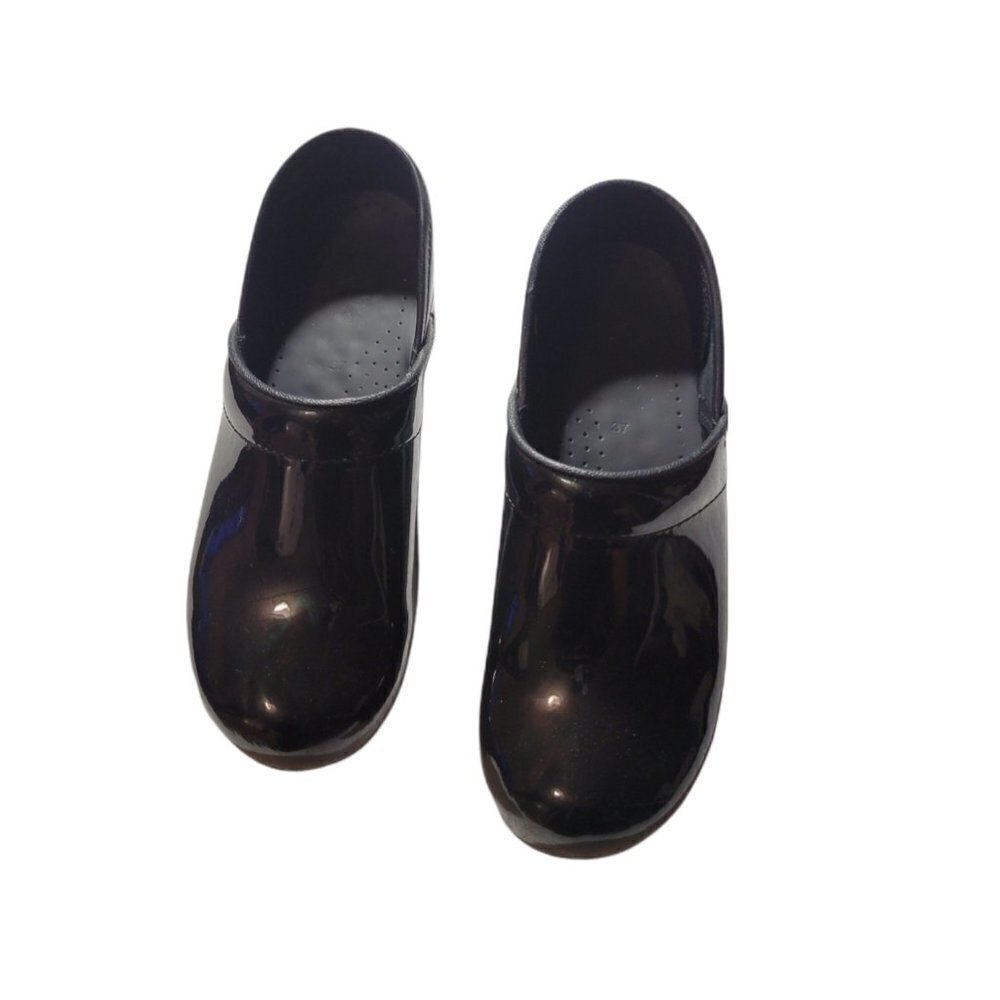 Sanita Black Satin Leather Original Danish Professional / Nurse Clogs size 37/6